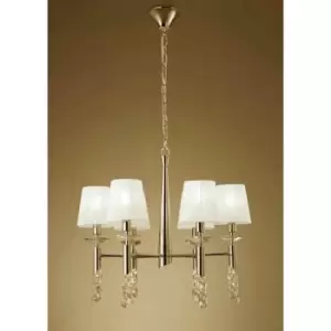 image of Tiffany pendant lamp 6+6 E14+G9 bulbs, gold with white lampshades & transparent crystal