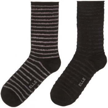 Image of Elle Bamboo 2 pair pack ankle socks with feather stipe - Black