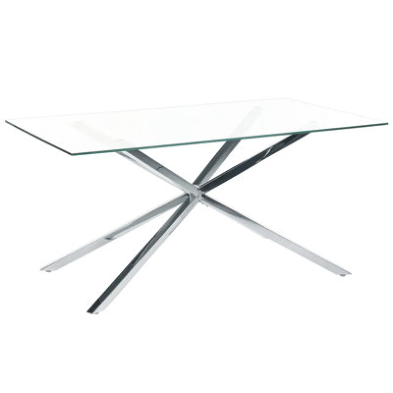 Image of Beliani Dining Table Cora Silver 160 Cm 90 Cm Tempered Glass