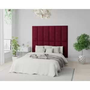 Image of EasyMount Wall Mounted Upholstered Panels, Modular diy Headboard in Kimiyo Linen Fabric, Bordeaux (Pack of 2) - Aspire