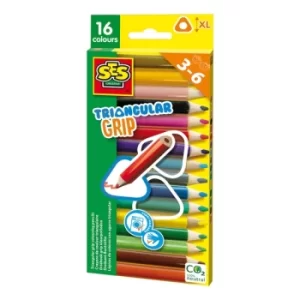 image of SES CREATIVE Childrens Triangular Grip Thick Colouring Pencils, 16 Pieces, 3 to 6 Years (14692)