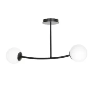 Image of Halldor Black Globe Ceiling Light with White Glass Shades, 2x E14