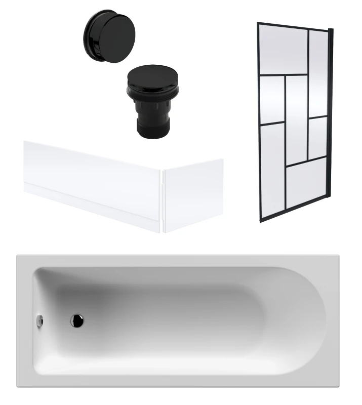 Image of Balterley Round Bath, Abstract Black Screen, Panels, Black Waste -1700x700mm Black