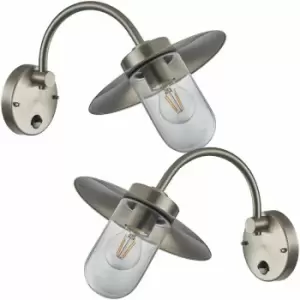 Image of Loops - 2 pack IP44 Outdoor Wall Light Brushed Steel Fisherman pir Lantern Overhang