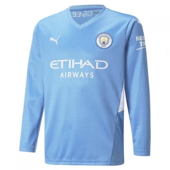 Puma Manchester City Long Sleeve Home Shirt 2021 2022 Junior - Blue