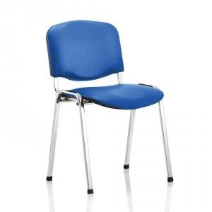 image of Trexus ISO Stacking Chair Without Arms Blue Vinyl Chrome Frame Ref