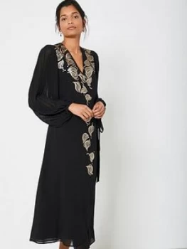 Image of Mint Velvet Mint Velvet Black Pleat Sleeve Midi Dress, Black, Size 10, Women
