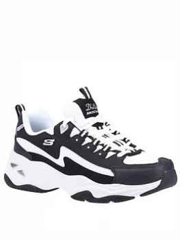 Image of Skechers D'lites 4.0 Wavy Qtr Overlay Mesh Underlay Lace-up Trainer - Black/White, Size 6, Women