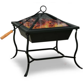 image of Fire Bowl 45x45cm Angular Spark Grid Fire Pit Fire Basket Bowl - Gardebruk