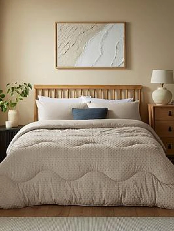Image of NIGHT LARK 4.5 Tog Tufted Dot Coverless Duvet and Pillowcase Set oatmeal SINGLE (135X200cm)