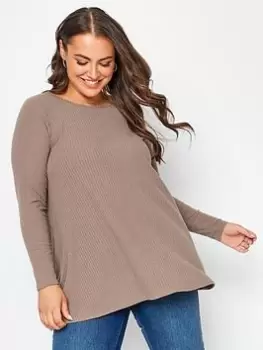 Image of Yours Long Sleeve Rib Swing Top. Mocha, Brown, Size 14, Women