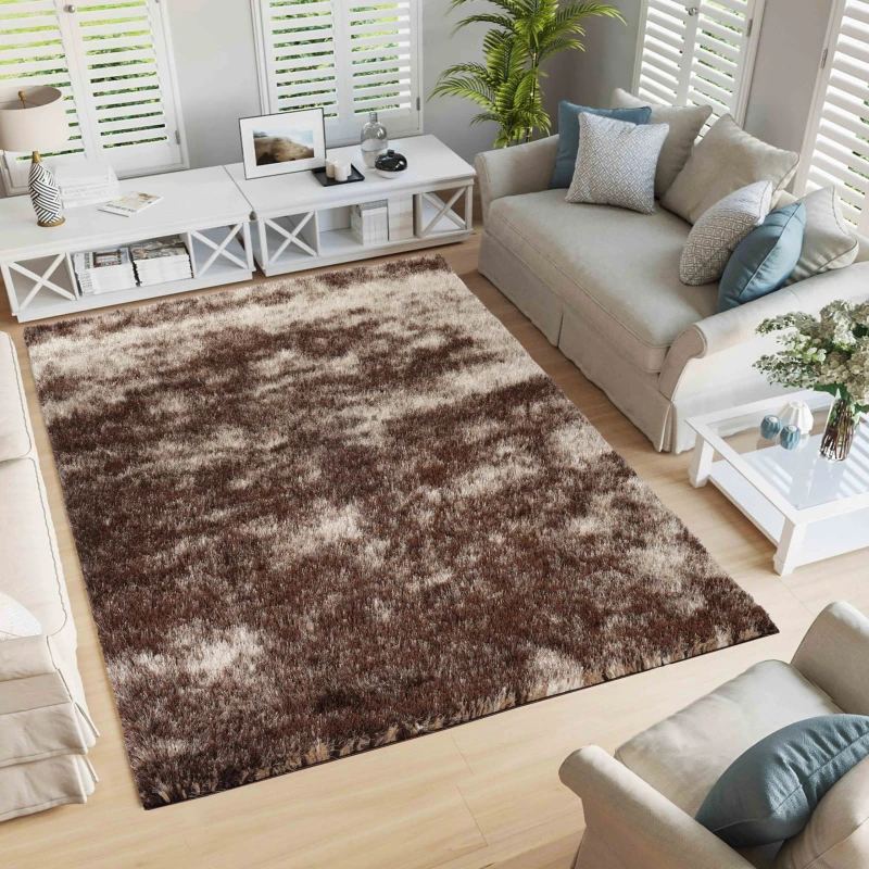 Image of Modern Soft Two Tone Shimmer Shaggy Area Rugs Bronze 120X170 Cm