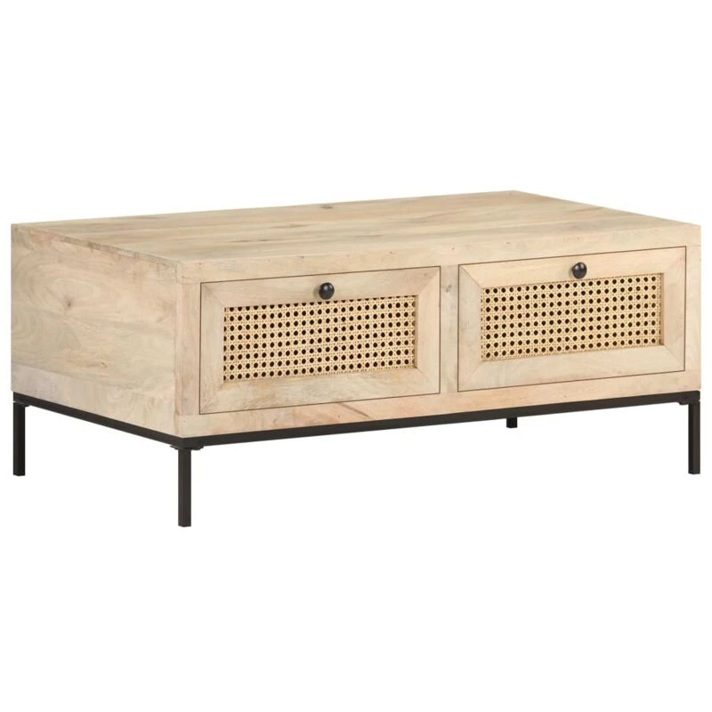 Image of VIDAXL Coffee Table 90x50x37cm Solid Mango Wood and Natural Cane Vidaxl 8720286066645