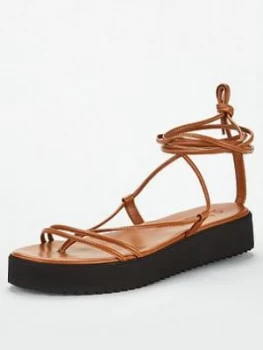 image of OFFICE Skinny Flat Sandal - Tan Leather, Size 6, Women