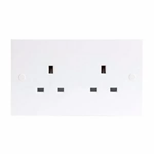 Image of KnightsBridge 13A White 2G Twin 230V UK 3 Pin Unswitched Electric Wall Socket