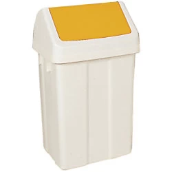 Image of Slingsby Plastic Swing Top Bin 50 Litre White With Yellow Lid 330353