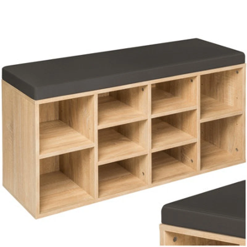 Image of Tectake Shoe Rack - Storage Cabinet For 10 Pairs Of Shoes, Bench With Seat Cushion, 103.5 X 48 X 30 Cm - 103.5cm - Dark Grey/light Oak