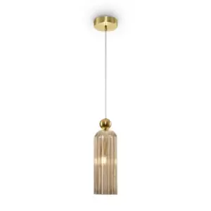 Antic Modern Slim Pendant Ceiling Light Gold, Glass Cognac Shade