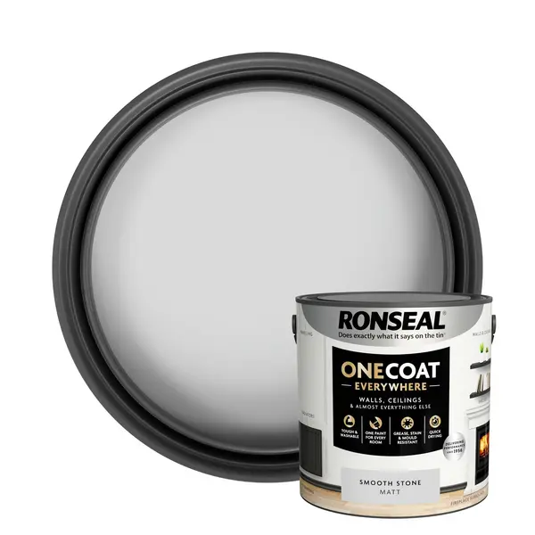 Image of Ronseal One Coat Everywhere Multi Surface Matt Paint Smooth Stone - 2.5L Grey