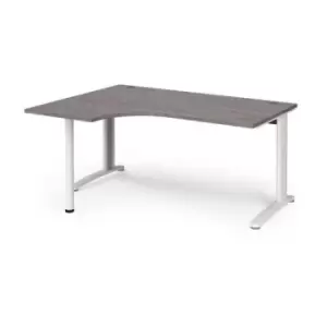 image of TR10 left hand ergonomic desk 1600mm - white frame and grey oak top