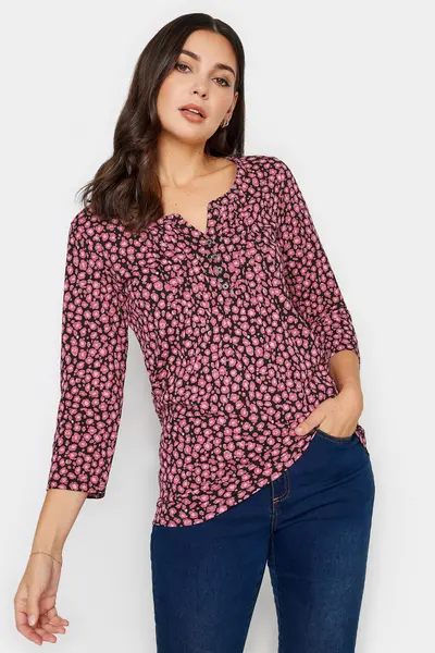 image of Long Tall Sally Tall Printed Henley Top Pink