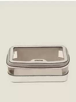 image of Accessorize Metallic Clear Make Up Box, Silver, Women