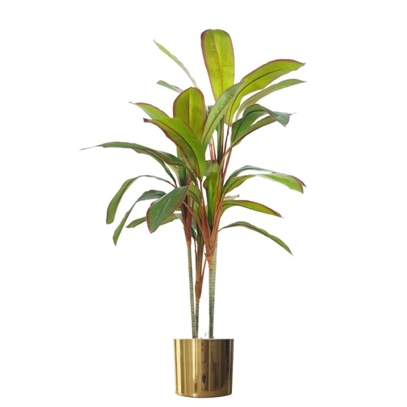 Image of Leaf 100cm Artificial Realistic Dracaena Tropical Plant with Gold Metal Planter