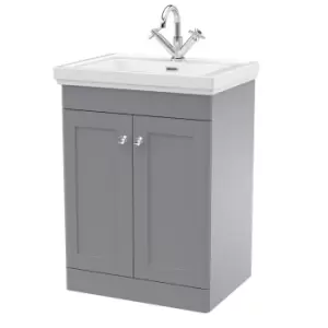 image of Nuie Classique 600mm Floor Standing 2-door Unit & Basin 1 Tap Hole - Satin Grey