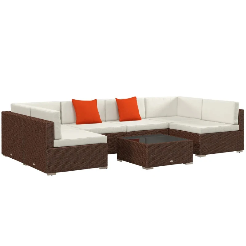 Image of Outsunny Outsunny - 7PC Rattan Garden Furniture Set Coffee Table Buckle Structure Brown 860-027V71MB