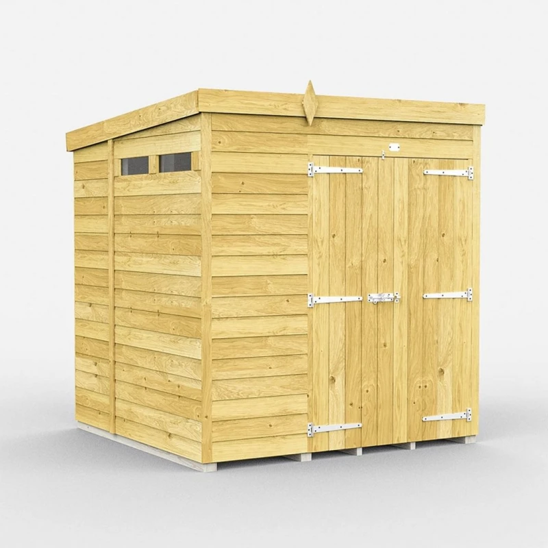 Image of Buttercup Farm 6 x 6 Feet Pent Security Shed - Double Door - L178 x W185 x H201cm in Brown Brown Unisex