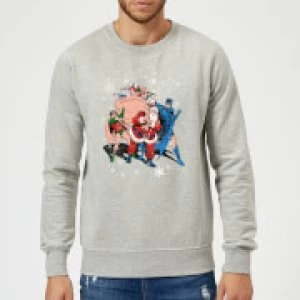 Image of DC Comics Originals Batman And Robin Santa Claus Grey Christmas Sweatshirt - L - Grey