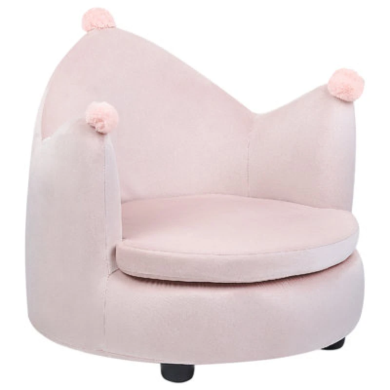 Image of Beliani Kids Armchair Crown Vega Velvet Pastel Pink