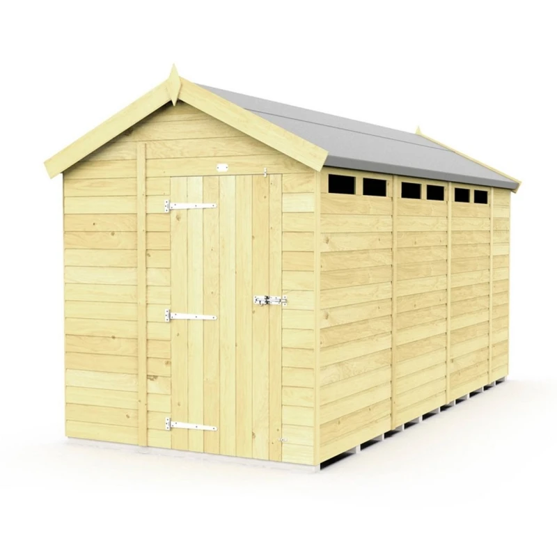 Image of Buttercup Farm 7 x 15 Feet Apex Security Shed - Single Door - L454 x W214 x H217cm in Brown Brown Unisex