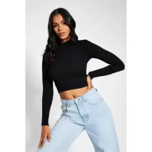 Image of I Saw It First Rib High Neck Fitted Knit Jumper - Black