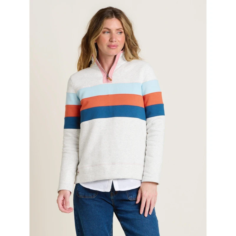 Image of Brakeburn Chest Stripe Quarter Zip Sweatshirt Natural