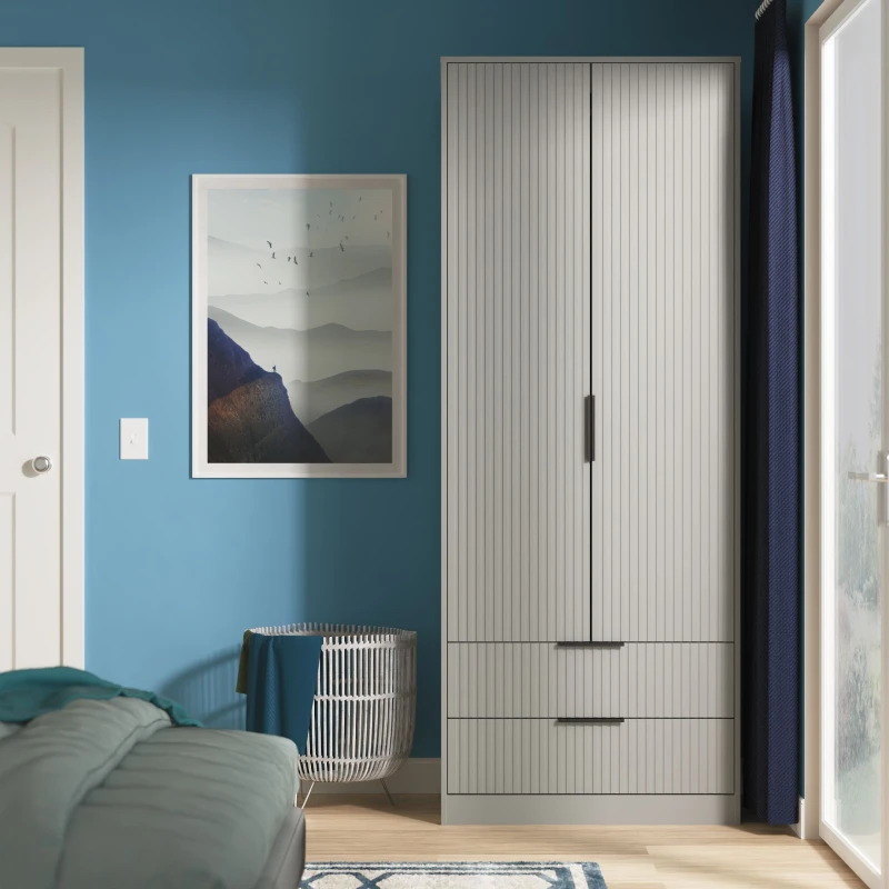 Image of Fluted 2 Drawer Double Wardrobe in Dusk Grey - Ready Assembled - Lewis's Home TJ Hughes 5056812208542