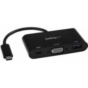 Image of StarTech USB C to VGA Multifunction Adapter with Power Delivery and USB A Port
