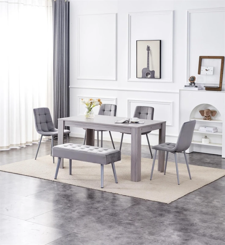 Image of KOSY KOALA KOSY KOALA Dining Table and 4 Chairs With Bench Grey 4 Grey Velvet Chairs Wood Table Dining Set Furniture Grey One Size Unisex 506105534130
