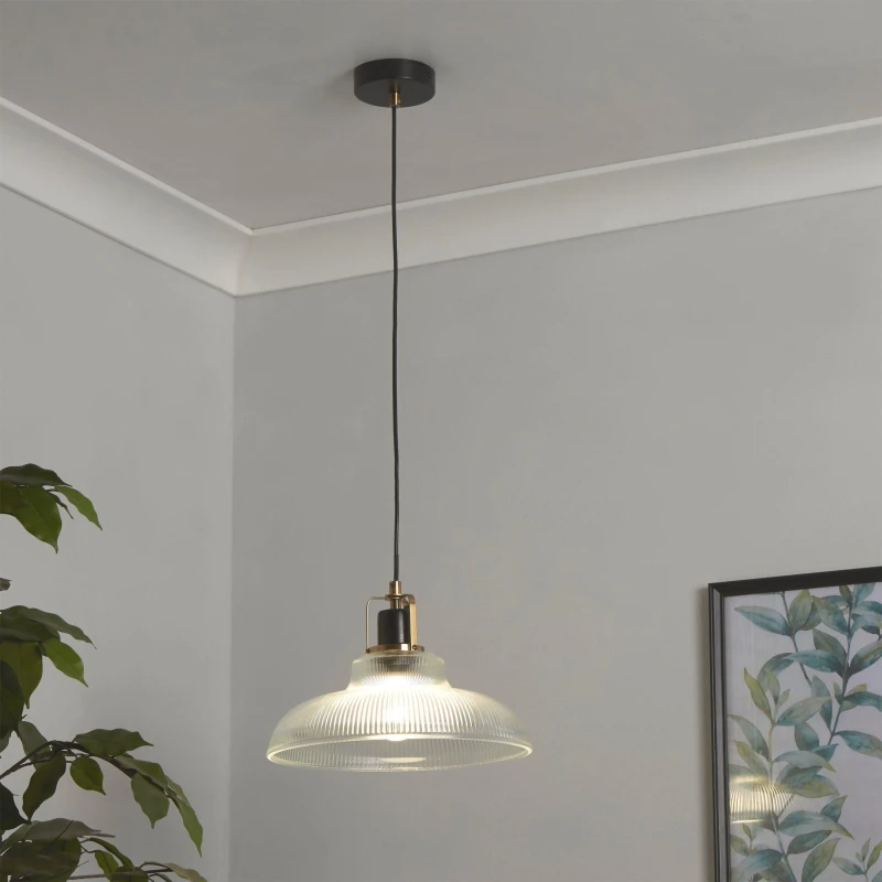 Image of SO'HOME Ribbed Glass Pendant Ceiling Light Brass ONE SIZE