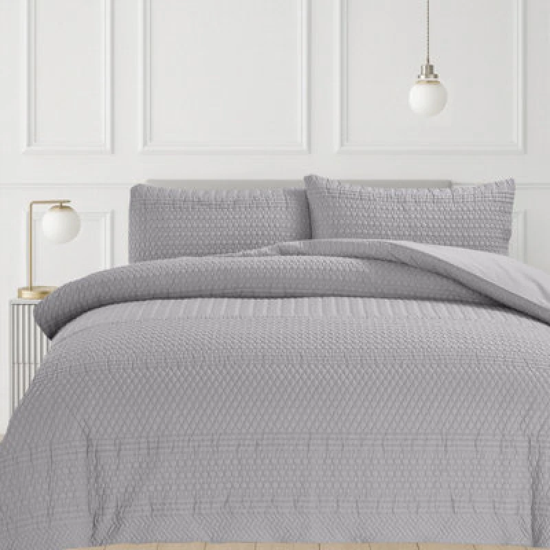Image of Velosso Grey Paloma Embossed Bobble Pattern Duvet Cover And Pillowcase Set Single