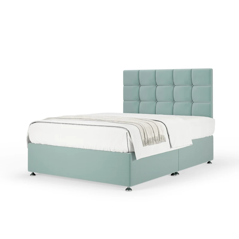 Image of Bedmaster Bedmaster Plush Velvet Divan Base And Square Headboard in Duck Egg Blue Size: Super King Duck Egg Blue Super King Unisex 7867870877872