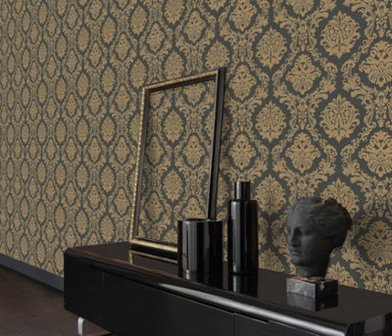 Image of Erismann Decadent Damask Textured Black Vinyl Wallpaper