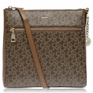 Image of DKNY Coated logo top zip cross body bag - Brown