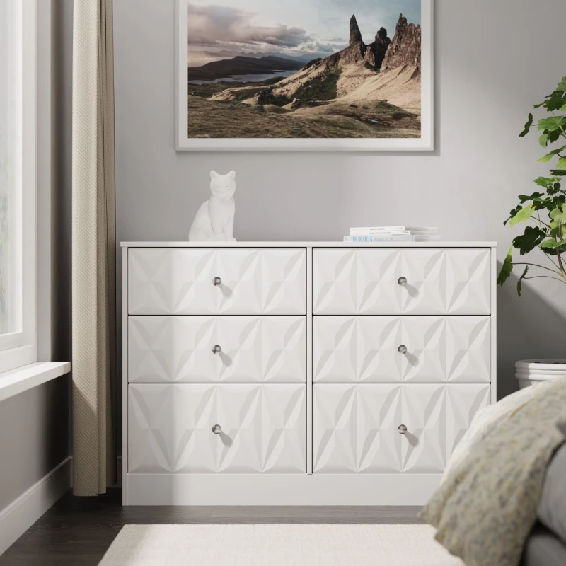 Image of Genoa Ready Assembled Matt White 6 Drawer Chest (H)792mm (W)1117mm (D)395mm