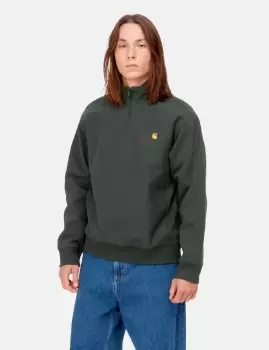 Image of Carhartt Wip Half Zip American Script Sweat, Dark Cedar----, Male, Crewnecks, I027014.0WEXX