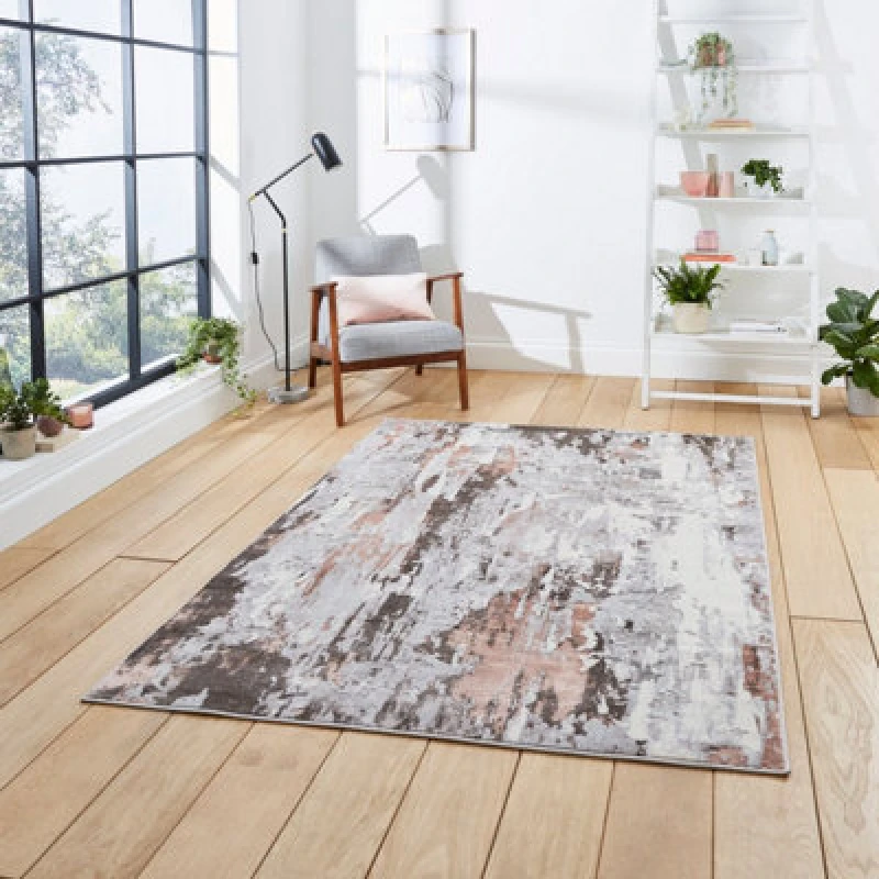 Image of Think Rugs Apollo Grey/Rose Rectangle 120 x 170cm Polypropylene Modern Abstract GR580, Grey APOGR580GYR1217