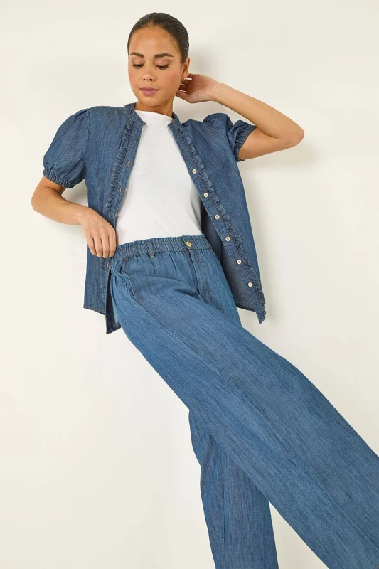 Image of Roman Womens Petite Wide Leg Trouser in Indigo Size: 16 Indigo Female 16