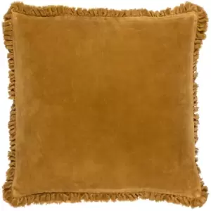 image of Bertie Washed Cotton Velvet Cushion Saffron