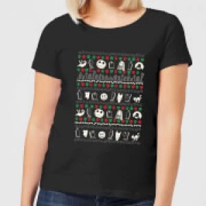 Nightmare Before Christmas Jack Sally Zero Faces Womens T-Shirt - Black - S