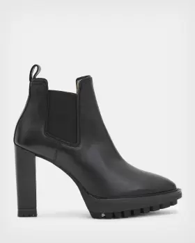 Image of AllSaints Womens Harper Leather Boots, Black, Size: UK 7/US 10/EU 40